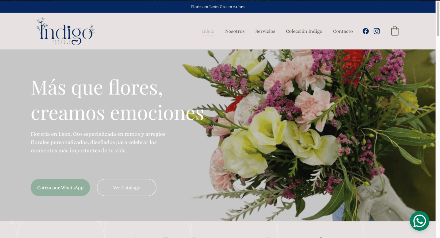 Captura de pantalla de la página web Indigo Estudio floral