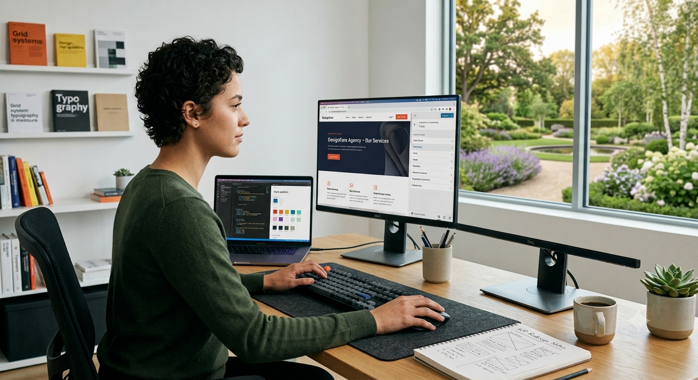 Diseñadora de páginas web trabajando en la computadora