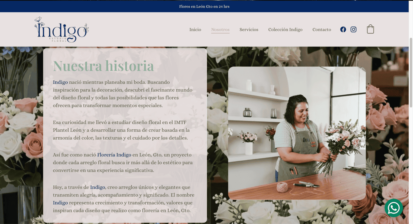 Captura de pantalla del sitio web florería indigo en león guanajuato